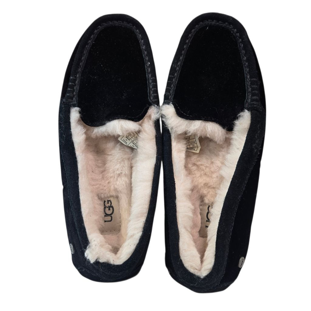 UGG Women's Slippers Ansley Suede Sheepskin Lined Black Size 8 Clean Warm Shoe